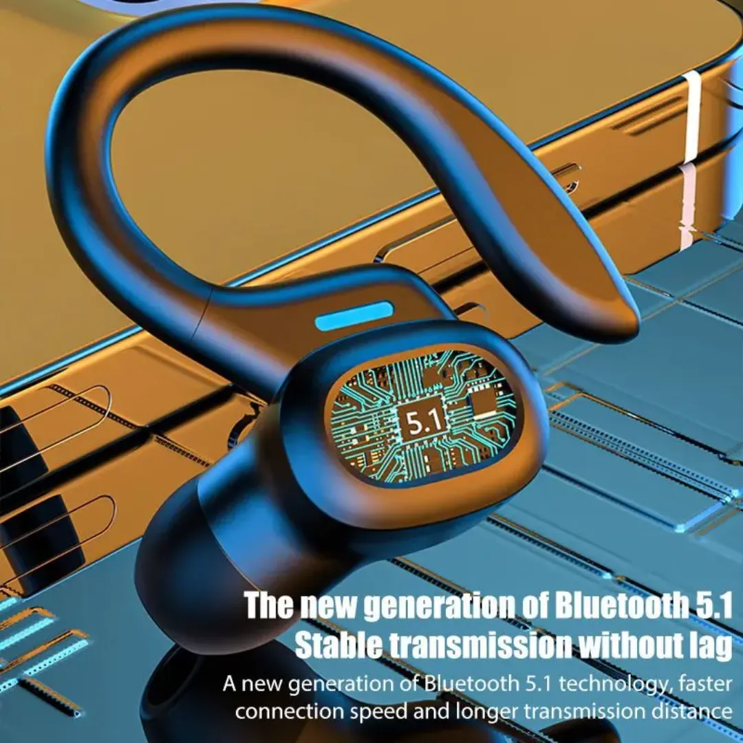 Écouteurs Bluetooth TWS avec micro – Affichage LED, stéréo sans fil, crochet d’oreille, boîtier de charge intelligent