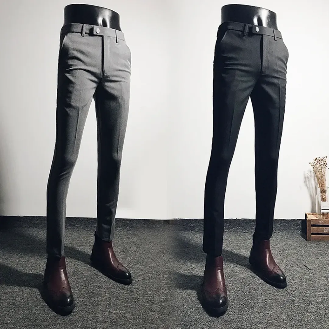 Pantalon de costume homme slim – Style coréen, coupe ajustée, élastique confortable, idéal affaires & occasions