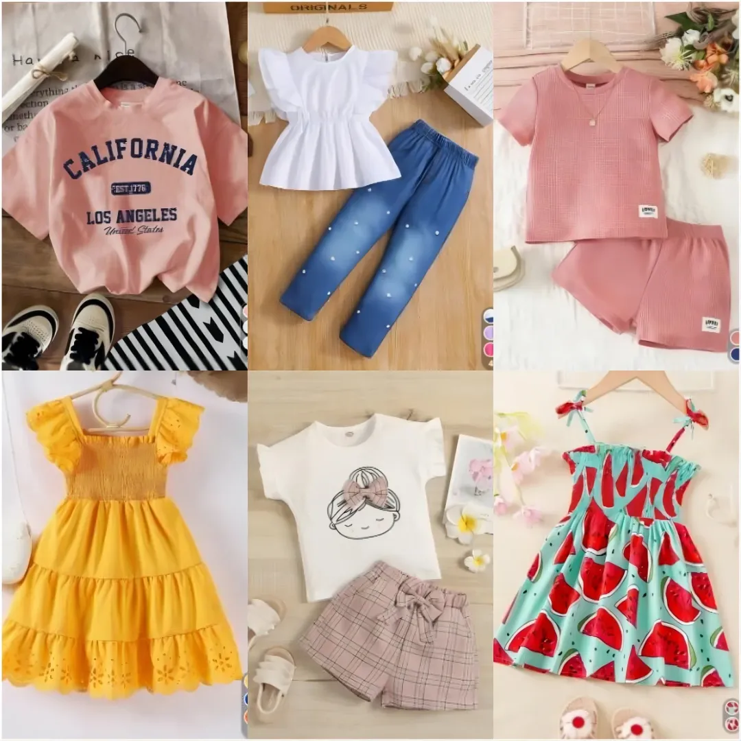 Robe d’été fille – Tenue enfant imprimée style floral ou dessin animé, livraison aléatoire, tissu léger et confortable