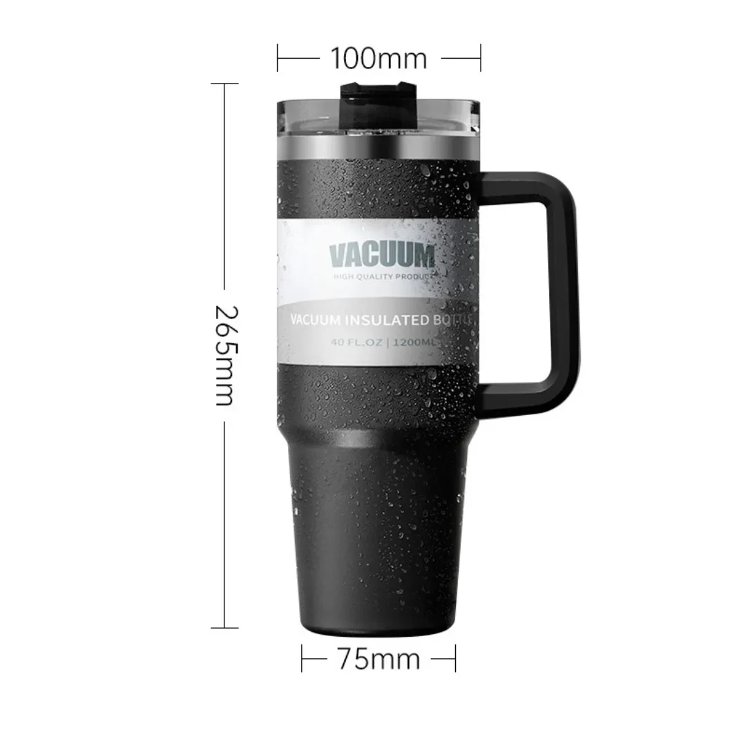 Gobelet isotherme type Stanley 40oz avec poignée – Acier inoxydable, grande capacité, parfait pour voyage, bureau ou sport
