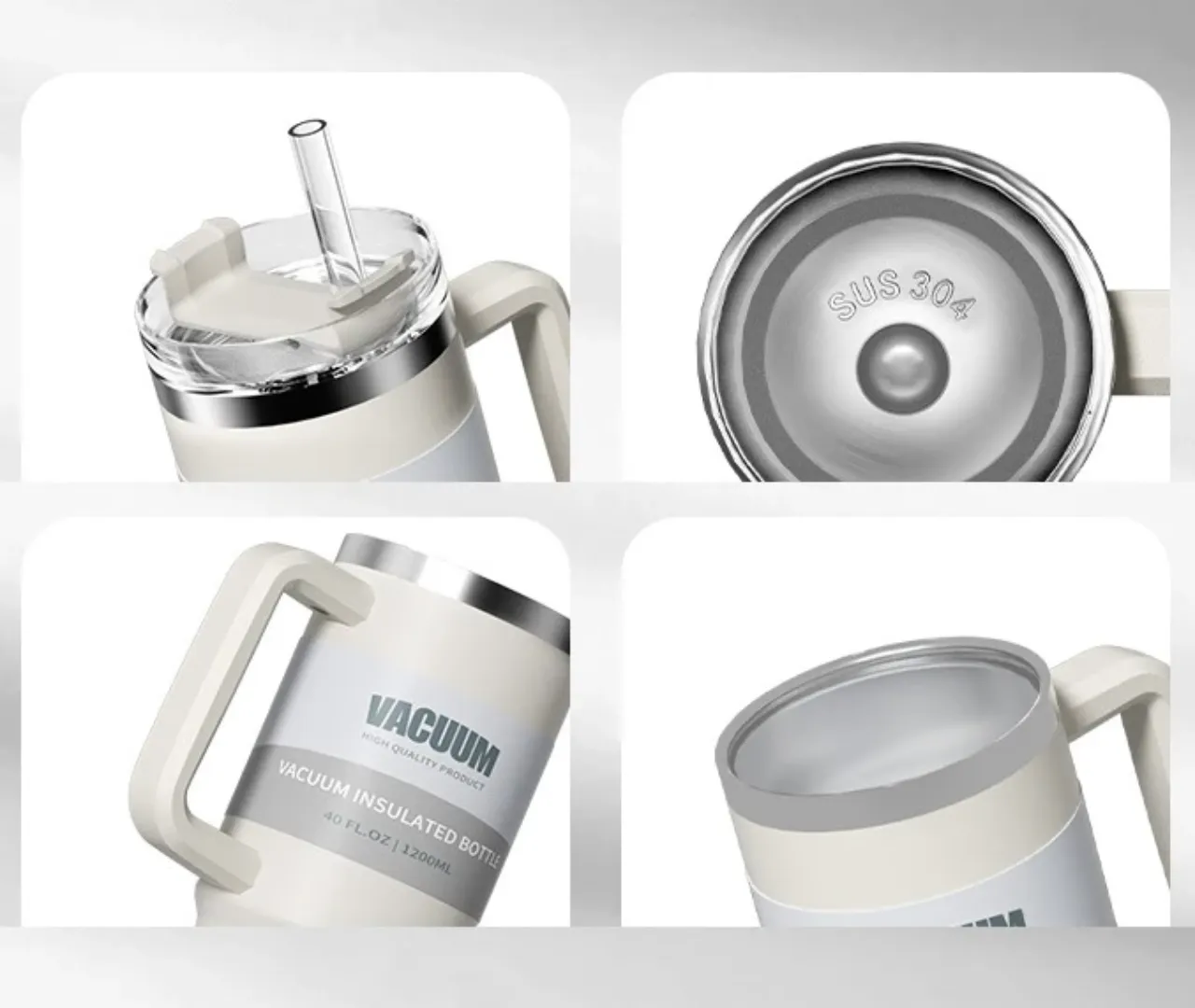 Gobelet isotherme type Stanley 40oz avec poignée – Acier inoxydable, grande capacité, parfait pour voyage, bureau ou sport