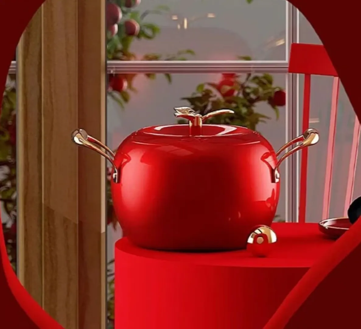 Marmite Design Pomme KONKA 5L– Grande capacité, antiadhésive, compatible gaz et induction