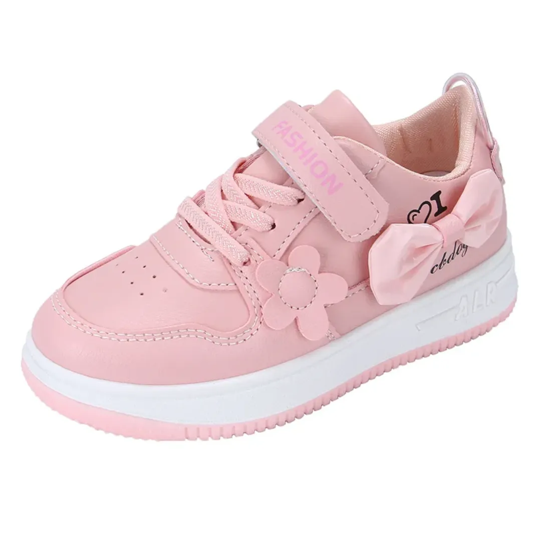 Baskets Fille Rose avec Nœud et Fleur – Chaussures de Sport Mode et Confort pour Enfant
