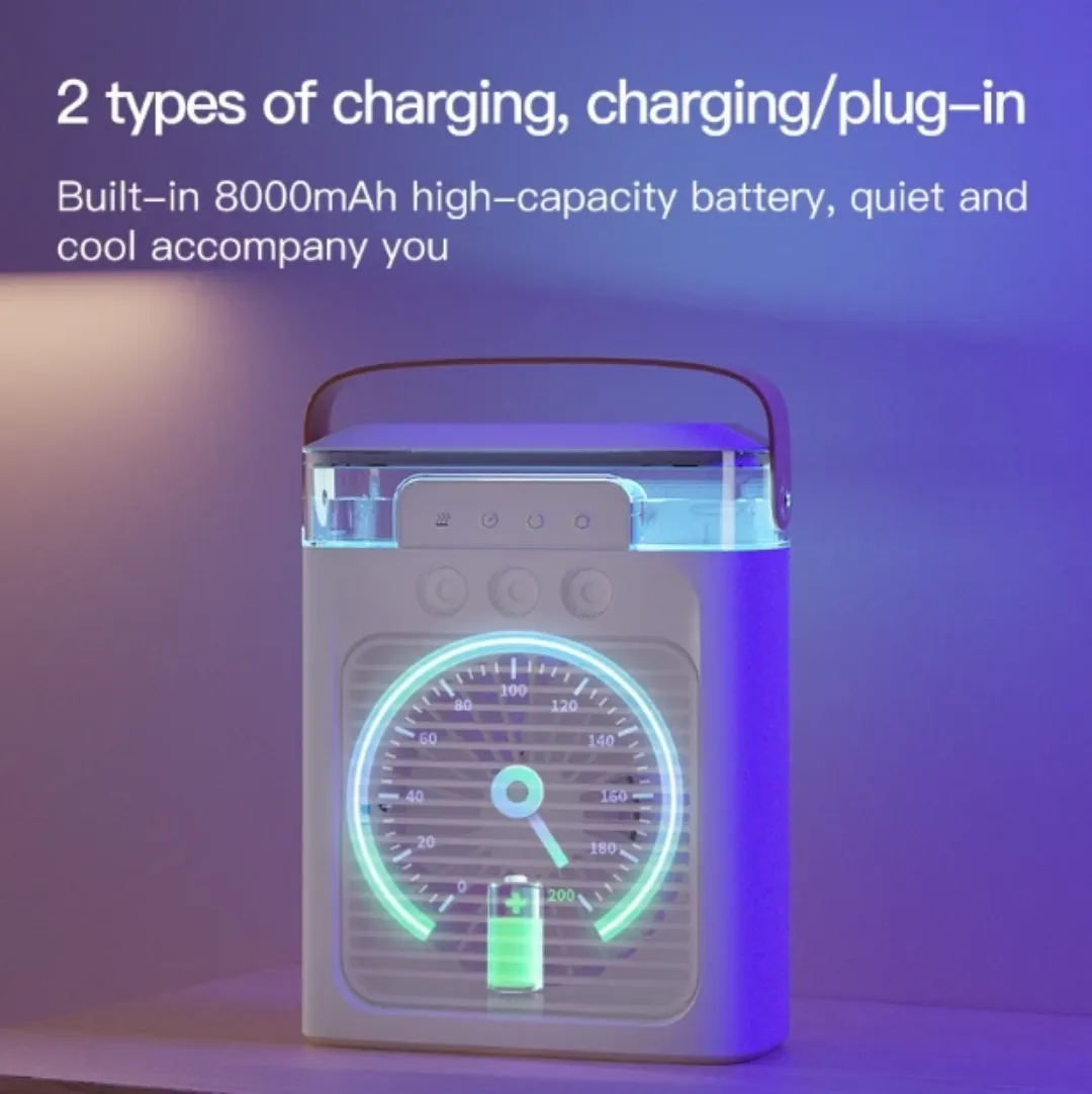 Mini Refroidisseur d’Air Personnel 3 Vitesses avec Brumisation – Compact & Rechargeable