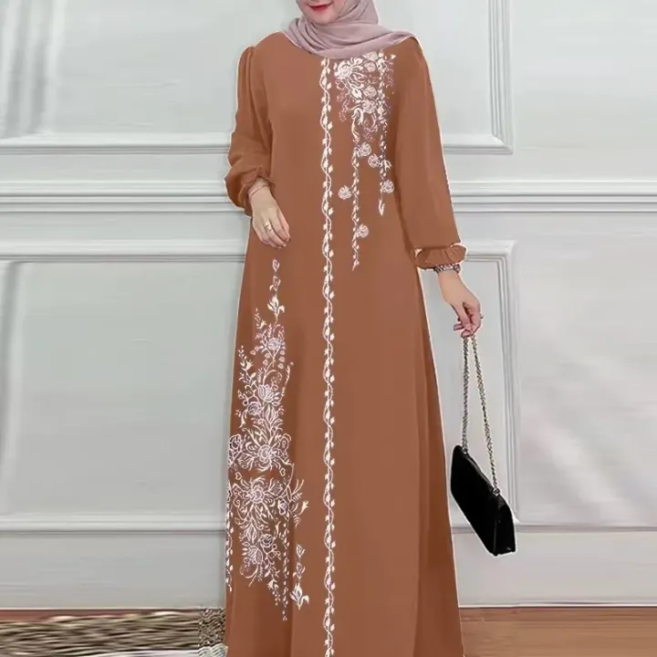 Abaya Femme Élégante à Manches Longues – Robe Islamique Modeste avec Broderie Florale