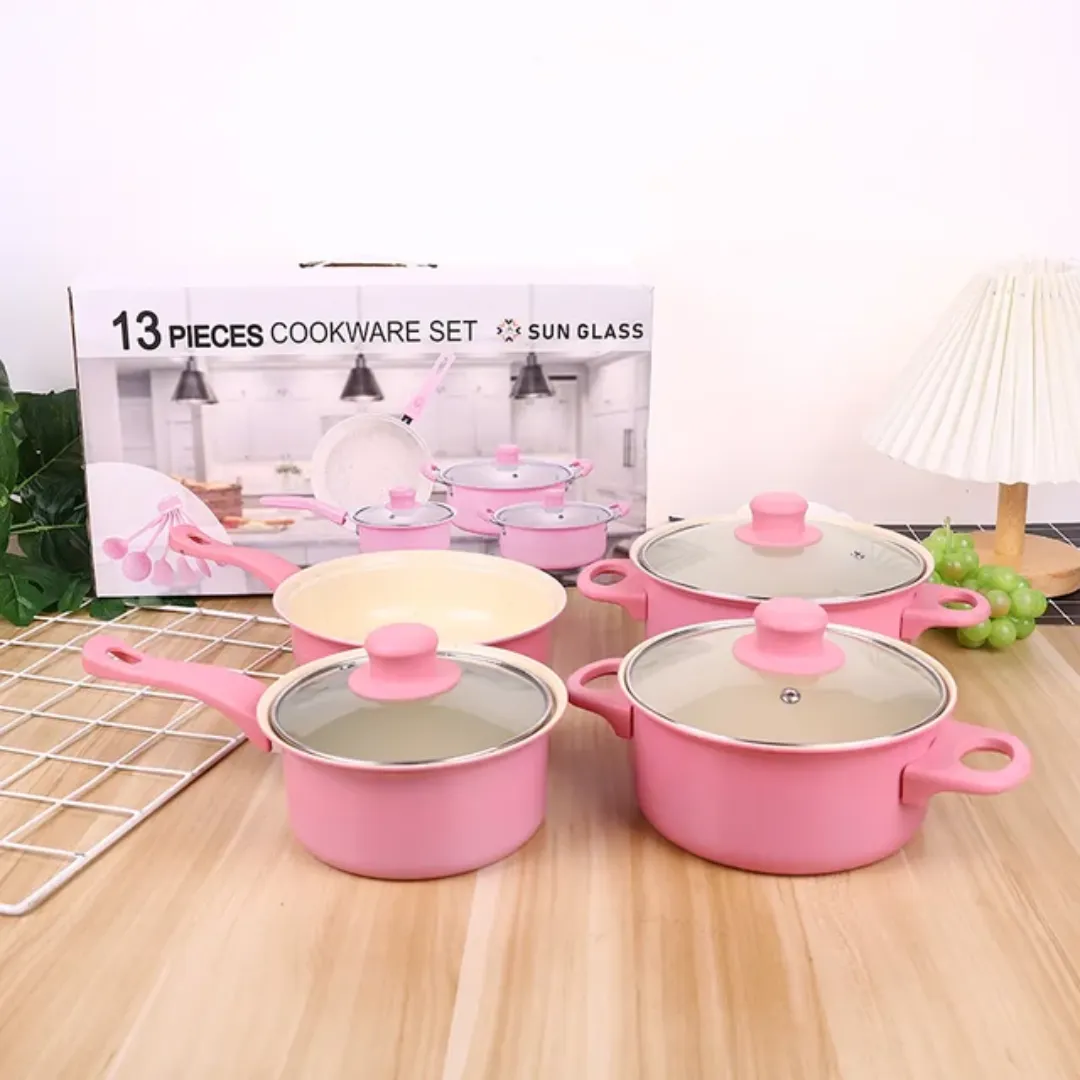 Batterie de Cuisine 13 Pièces – Casseroles et Poêles Antiadhésives avec Couvercles – Ensemble Complet Multifonction pour Tous Feux