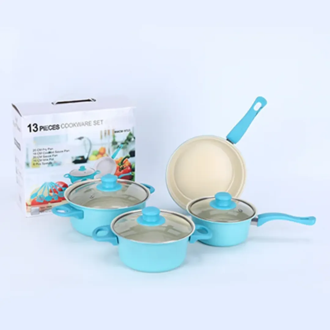 Batterie de Cuisine 13 Pièces – Casseroles et Poêles Antiadhésives avec Couvercles – Ensemble Complet Multifonction pour Tous Feux