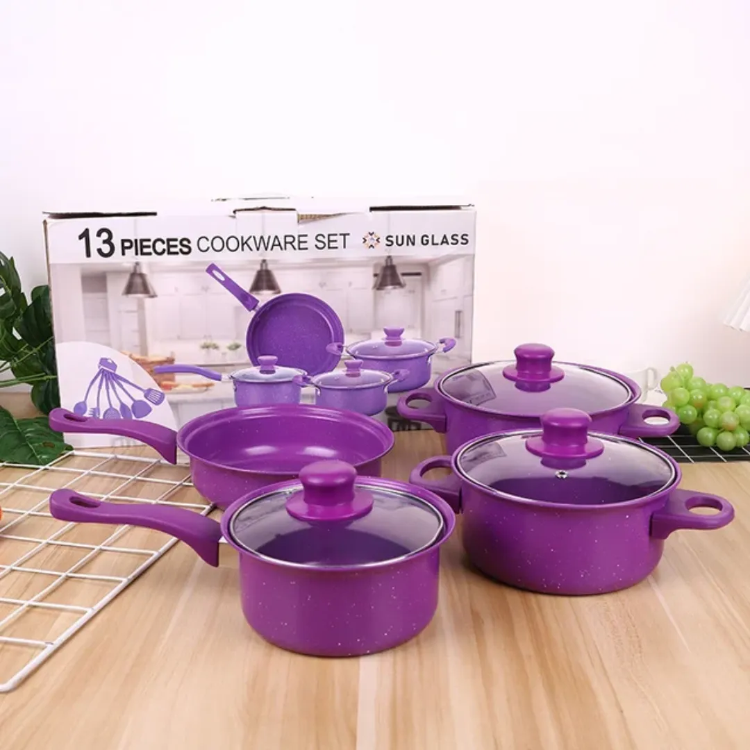 Batterie de Cuisine 13 Pièces – Casseroles et Poêles Antiadhésives avec Couvercles – Ensemble Complet Multifonction pour Tous Feux