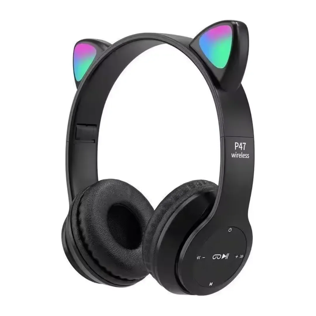 Casque Audio Bluetooth 5.0 LED Oreilles de Chat – Sans Fil avec Micro, Carte TF, Radio FM – Pour Enfants et Adultes