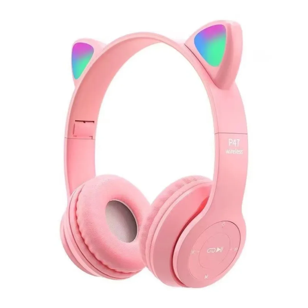 Casque Audio Bluetooth 5.0 LED Oreilles de Chat – Sans Fil avec Micro, Carte TF, Radio FM – Pour Enfants et Adultes