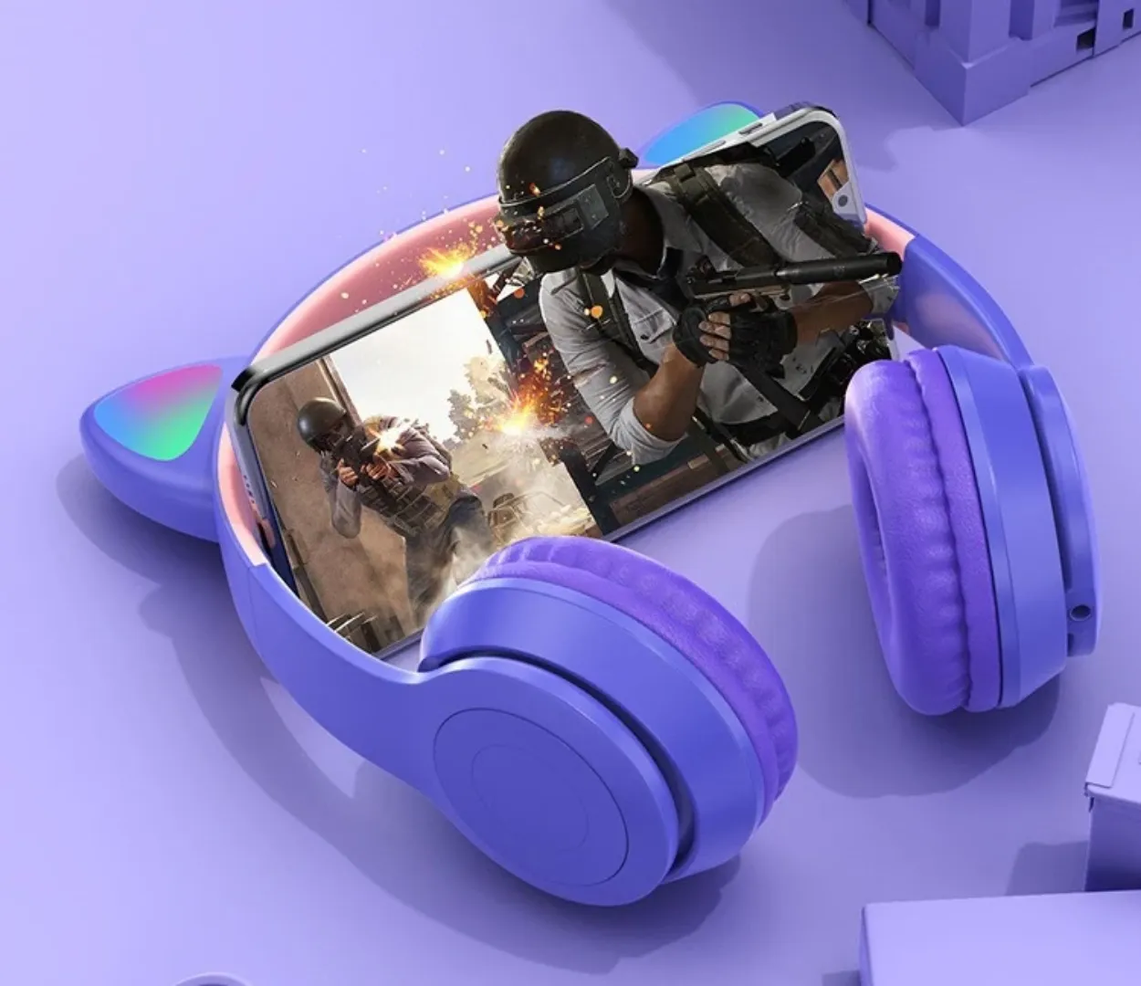 Casque Audio Bluetooth 5.0 LED Oreilles de Chat – Sans Fil avec Micro, Carte TF, Radio FM – Pour Enfants et Adultes