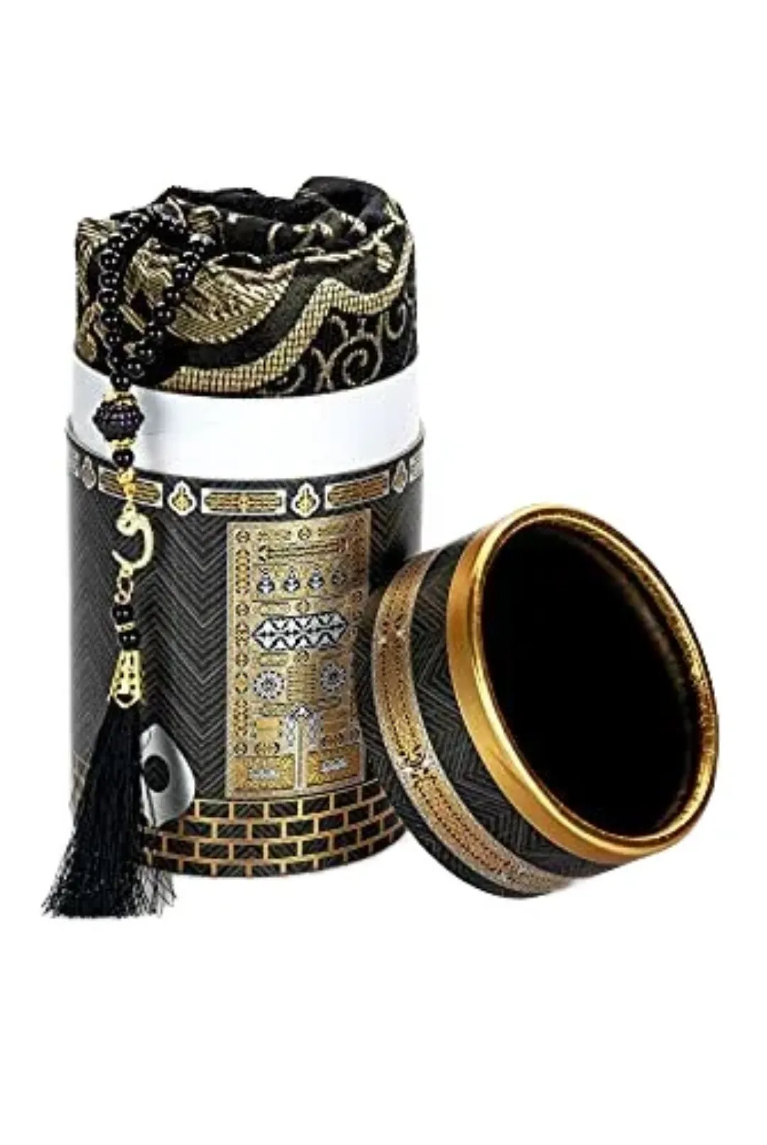 Set de Prière Luxe Kaaba – Tapis élégant avec boîte cylindrique et chapelet musulman (Misbaha)