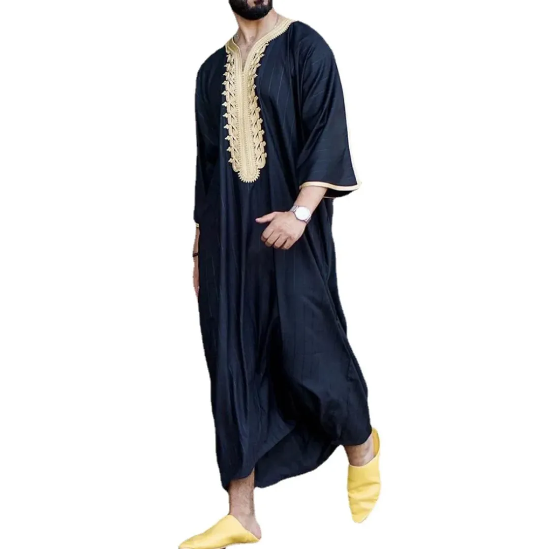 Gandoura Homme Orientale – Tunique Large Brodée à Manches Courtes, Style Dubaï Chic