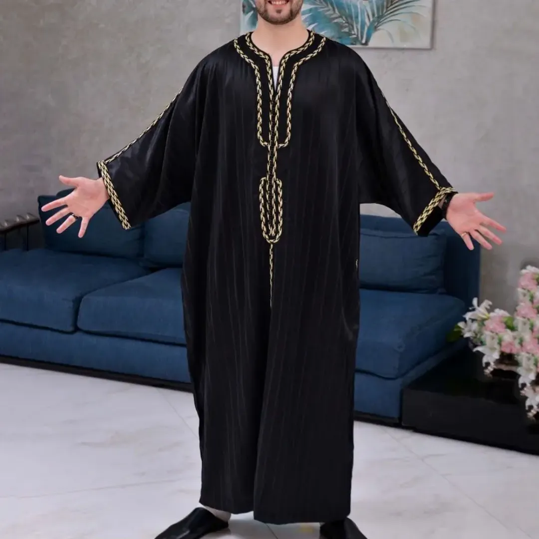 Gandoura Homme Orientale – Tunique Large Brodée à Manches Courtes, Style Dubaï Chic
