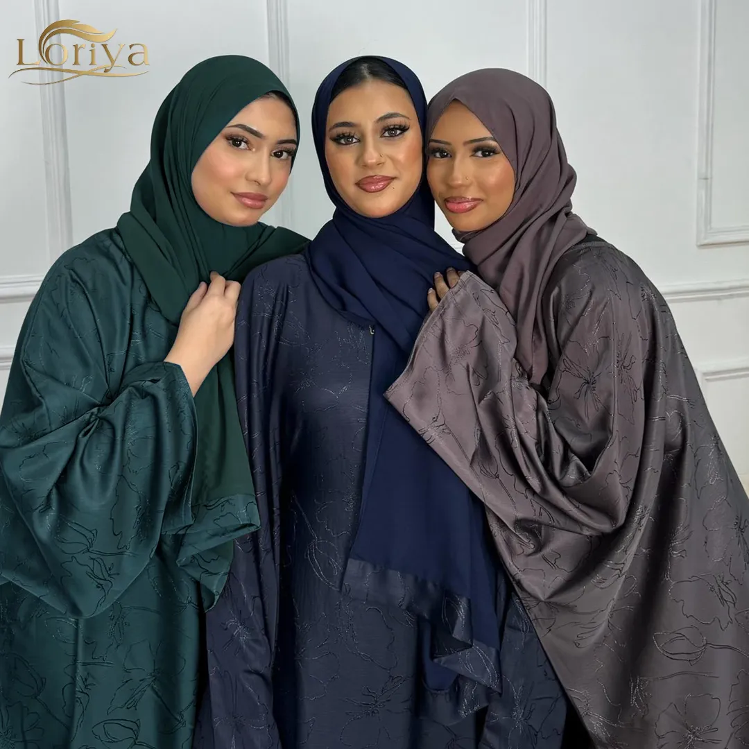 Abaya Papillon Luxe LORIYA – Tissu Texturé Satiné avec Hijab Assorti pour Femmes Élégantes