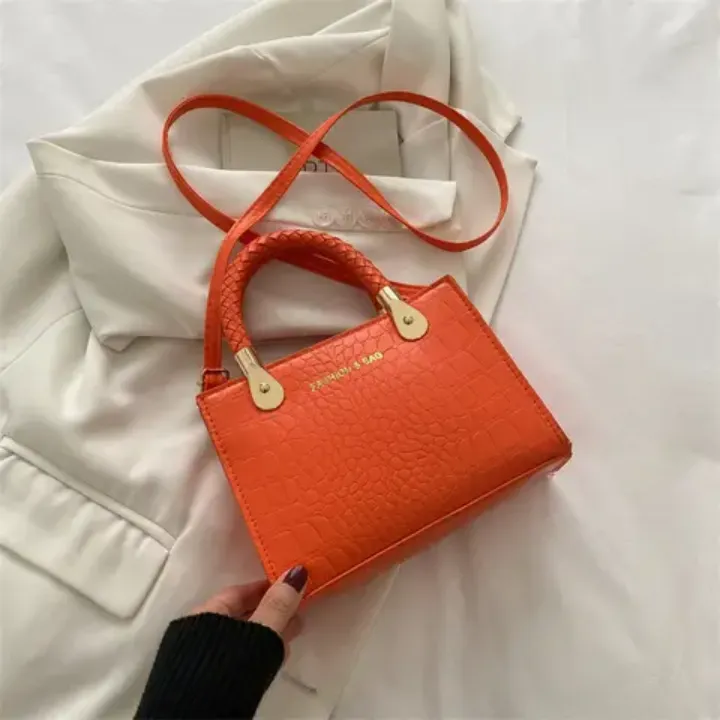 Sac à Main Femme Élégant – Imitation Cuir Croco avec Bandoulière Amovible et Poignée Tressée