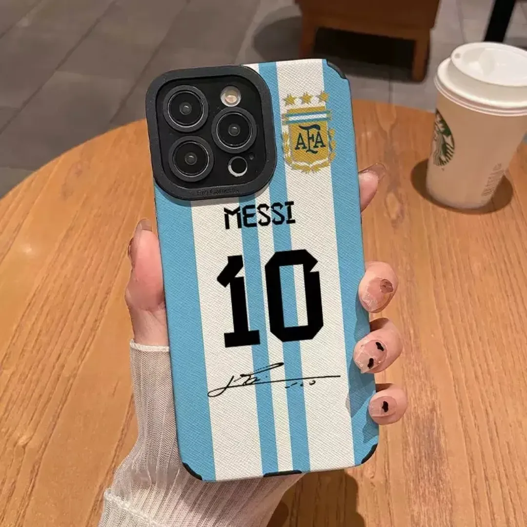 Coque iPhone Messi n°10 – Équipe d'Argentine | Étui Sport en Cuir PU