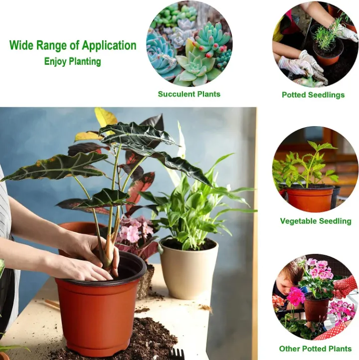 Pots de Pépinière en Plastique Rouge – Avec Trous de Drainage et Soucoupe, Idéal pour Fleurs, Plantes et Légumes