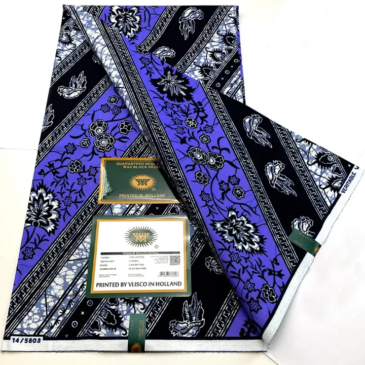 Pagne Wax Hollandais Vlisco – Imprimé Authentique, 6 Yards, Haute Qualité