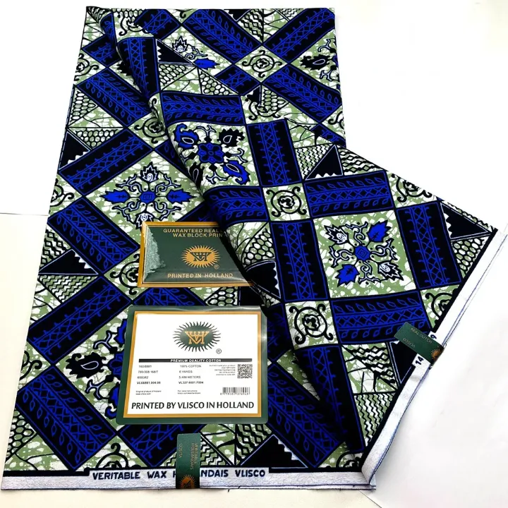 Pagne Wax Hollandais Vlisco – Imprimé Authentique, 6 Yards, Haute Qualité
