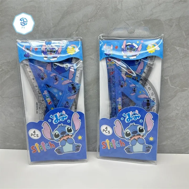 Kit de 4 règles en plastique pour enfants – Motif Stitch – Fournitures scolaires mignonnes pour l’école