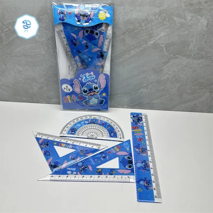 Kit de 4 règles en plastique pour enfants – Motif Stitch – Fournitures scolaires mignonnes pour l’école