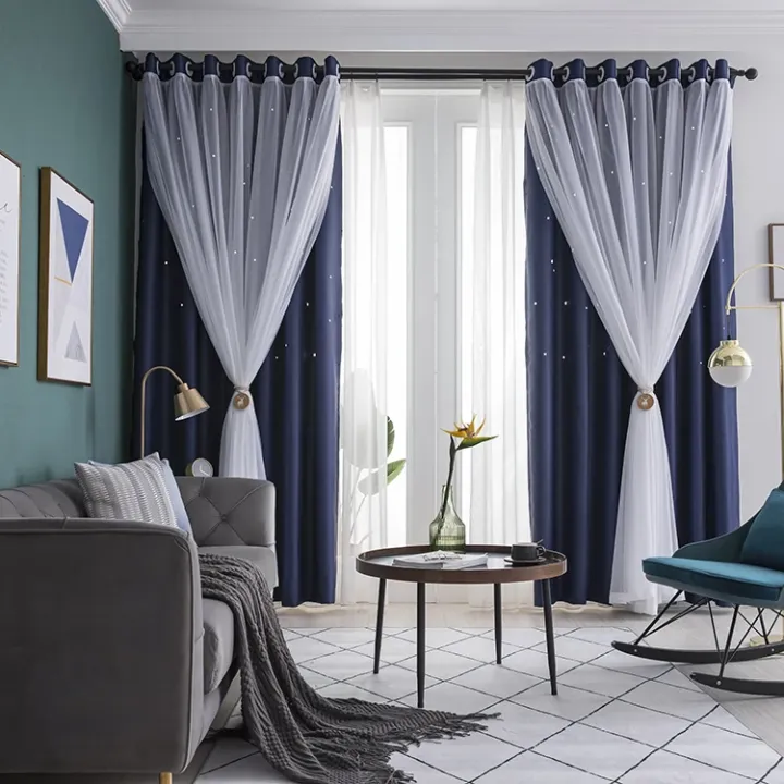 Rideau occultant avec voile effet étoilé – design moderne et élégant – idéal chambre, salon, hôtel, bureau