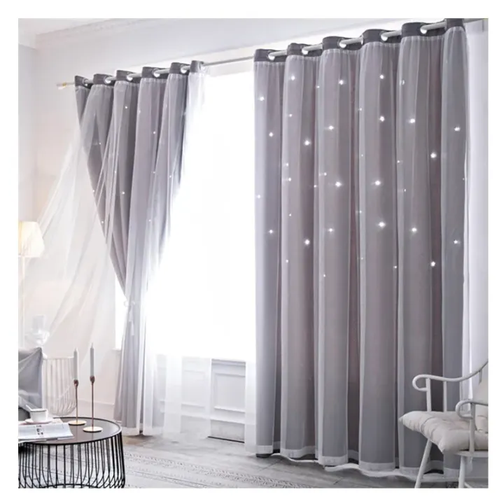 Rideau occultant avec voile effet étoilé – design moderne et élégant – idéal chambre, salon, hôtel, bureau