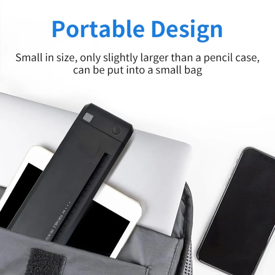 Mini Imprimante Thermique Portable A4 Bluetooth - Impression Sans Encre, Compatible Android et iOS
