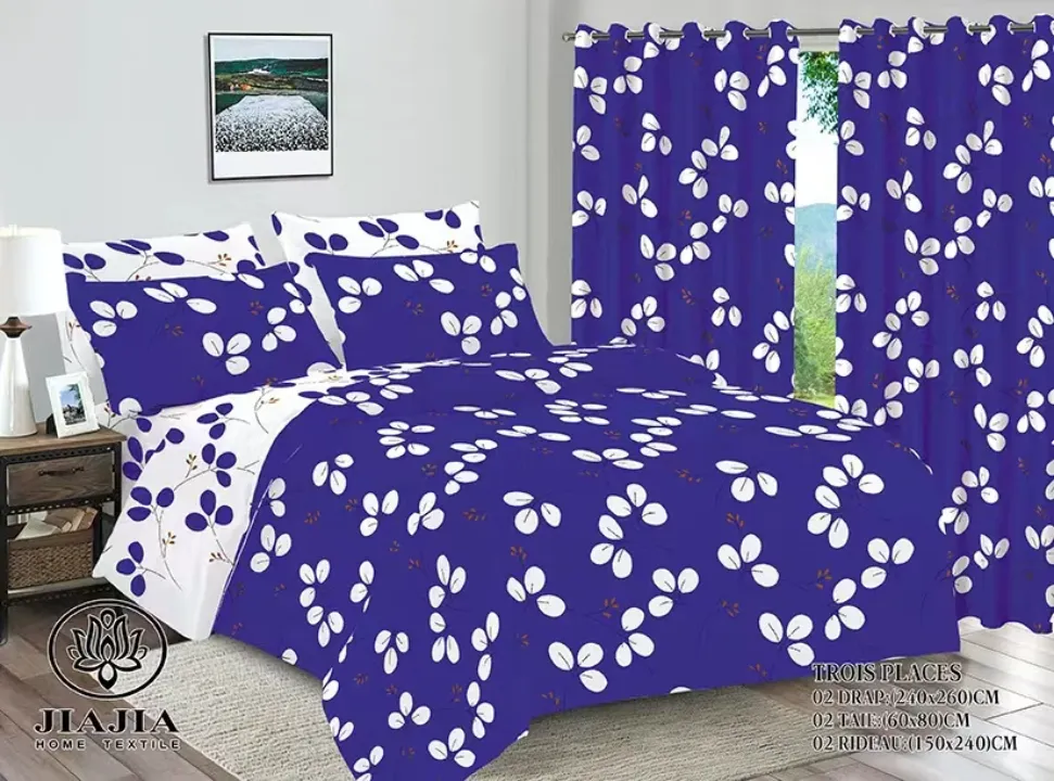 Parure de Lit 6 Pièces avec Rideaux – Motifs Variés – Draps 240×260cm – Coton Confort – Ensemble Élégant et Moderne