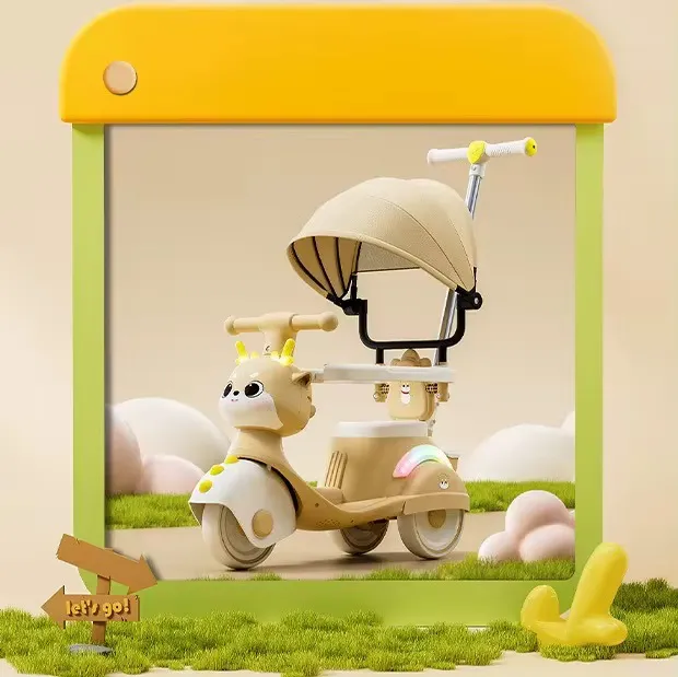 Moto Porteur Enfant – Modèle Cerf Bleu Pastel avec Lumières LED