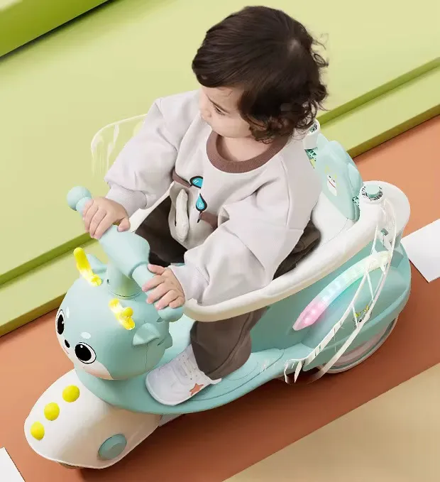 Moto Porteur Enfant – Modèle Cerf Bleu Pastel avec Lumières LED