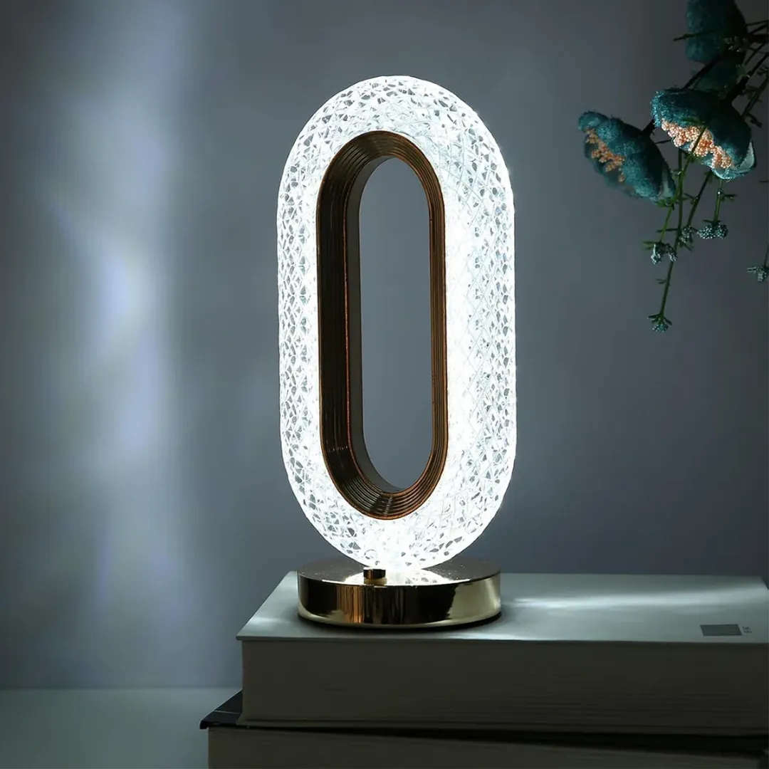 Lampe de Table LED Cristal Design Ovale – 3 Niveaux de Lumière