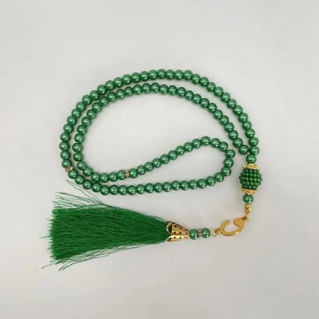 Misbaha Élégance Rose – Chapelet Musulman avec Perles Roses Nacrées et Pompon Doré