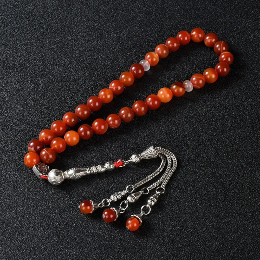Misbaha en Agate Rouge – Chapelet Musulman de Luxe avec Boîte Cadeau