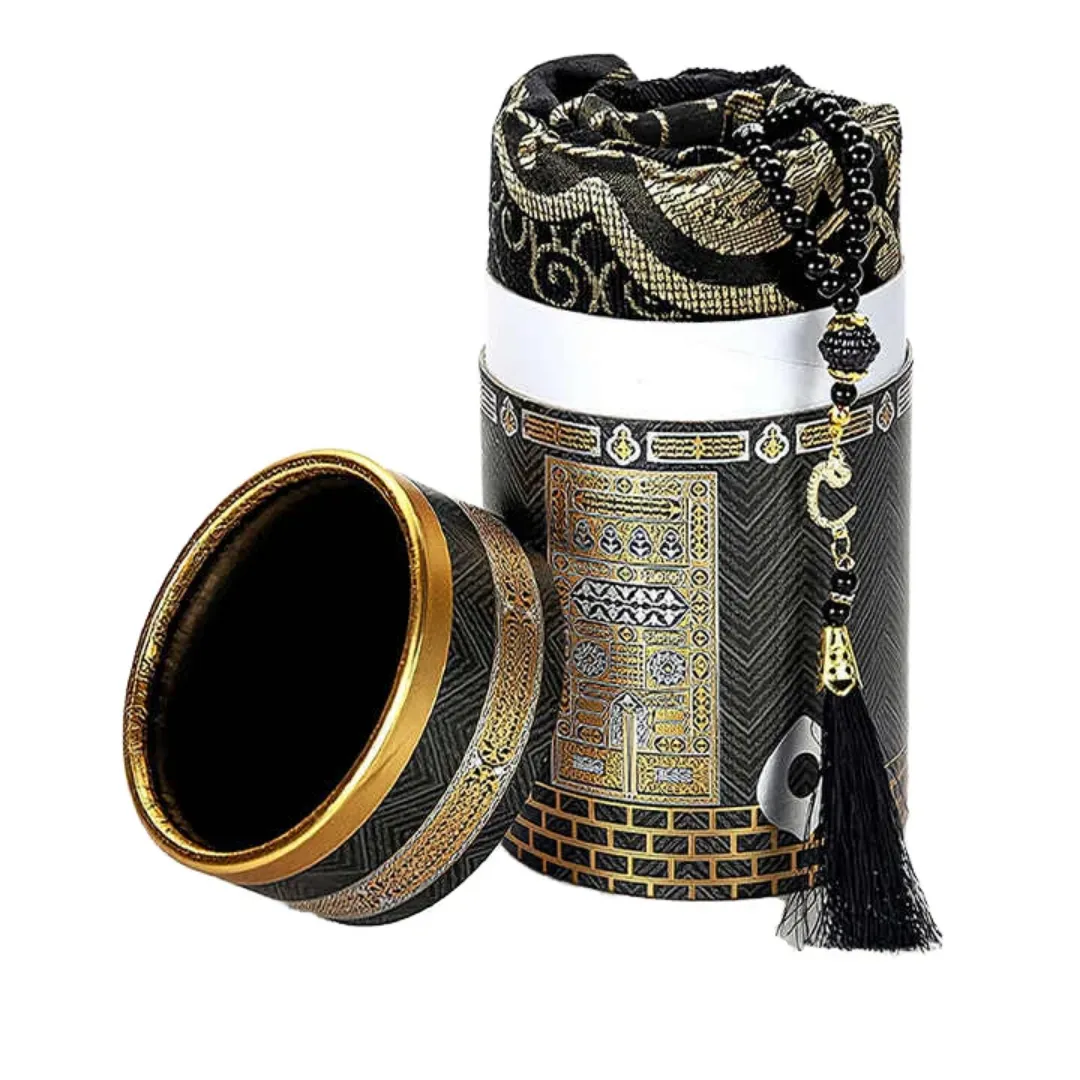Coffret Cadeau Religieux – Tapis de Prière et Chapelet Noir Design Kaaba