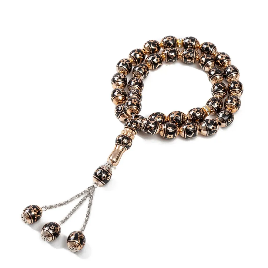 Chapelet Oriental en Perles Émaillées – Bleu Royal & Doré