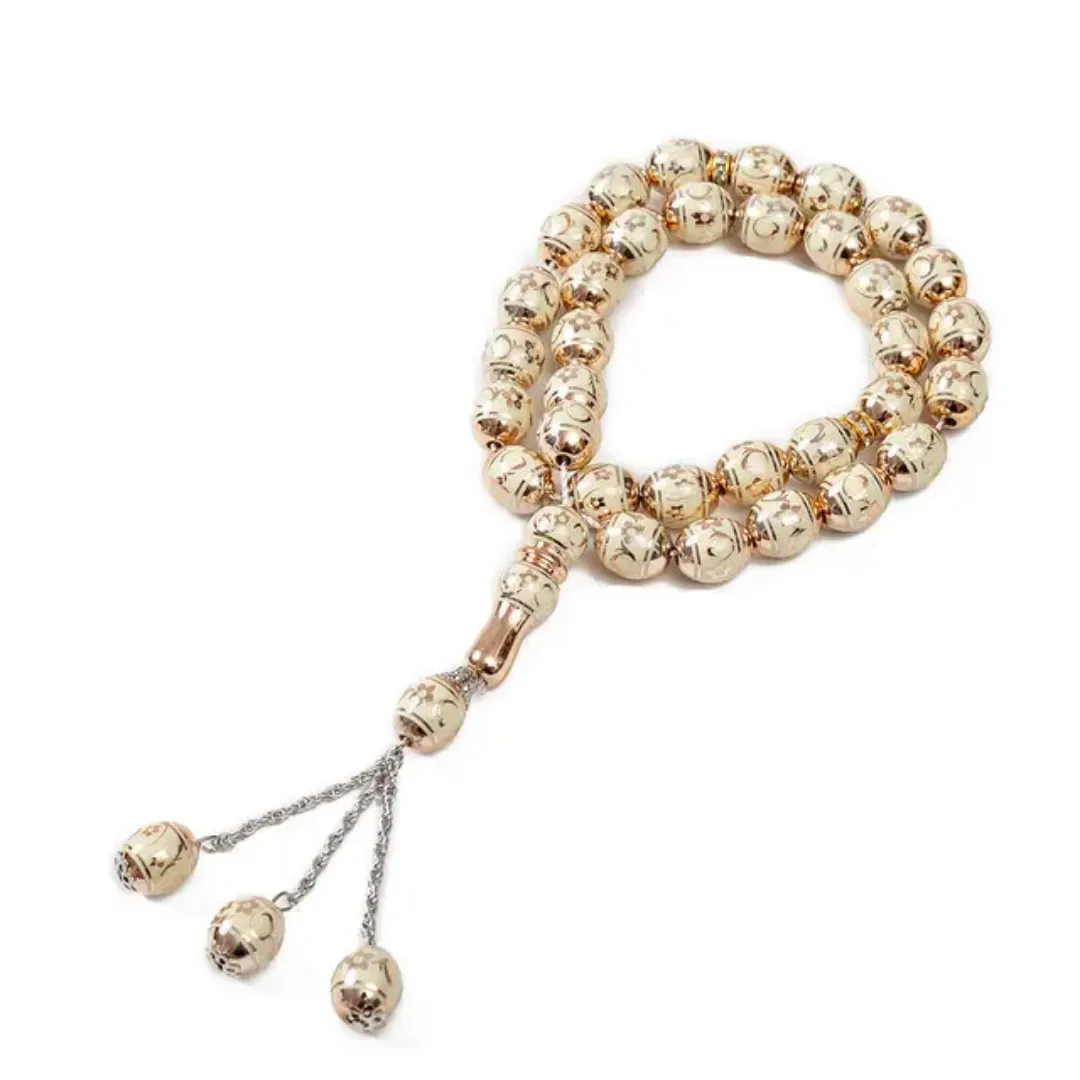 Chapelet Oriental en Perles Émaillées – Bleu Royal & Doré