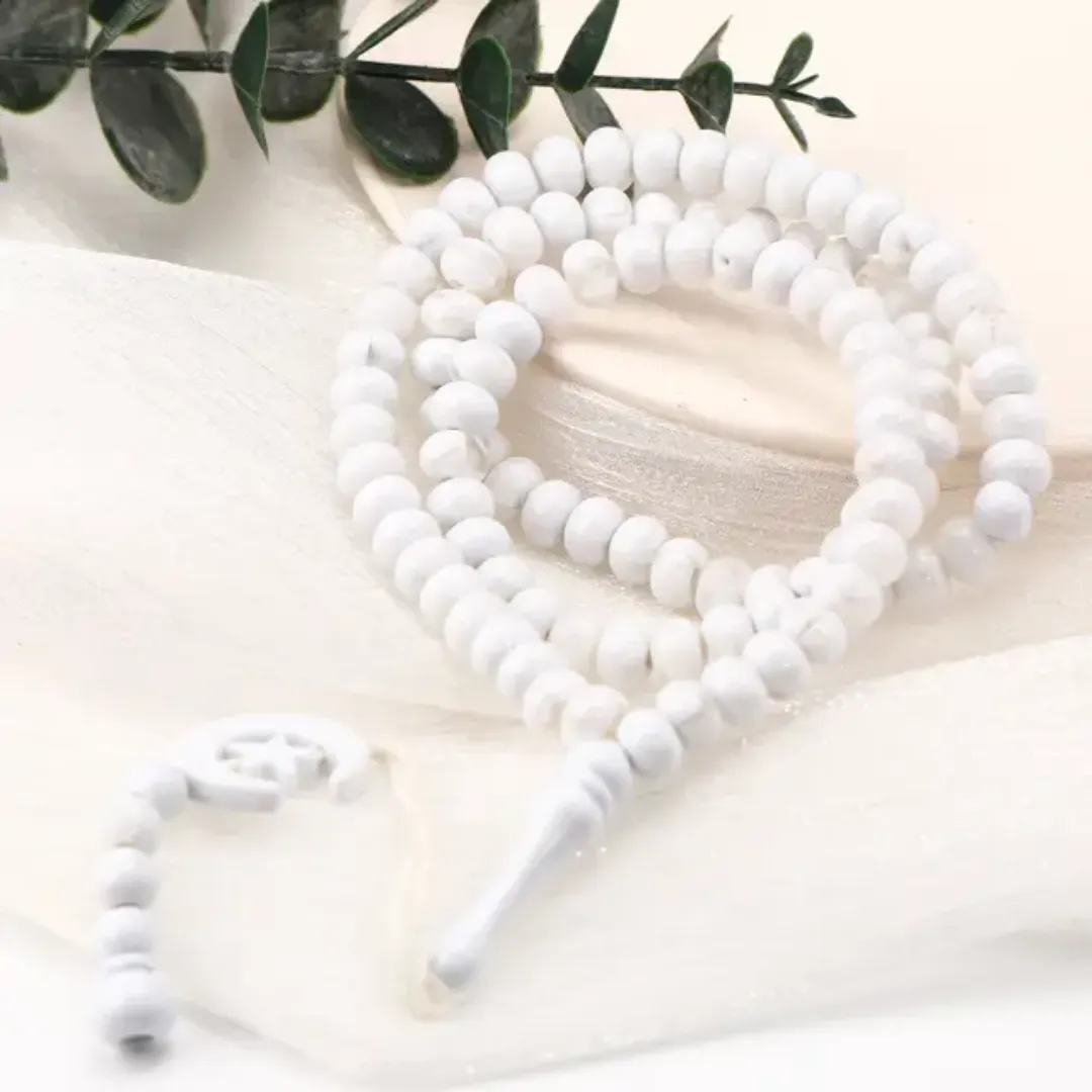 Chapelet Musulman en Bois – 99 Perles avec Pendentif Lune & Étoile