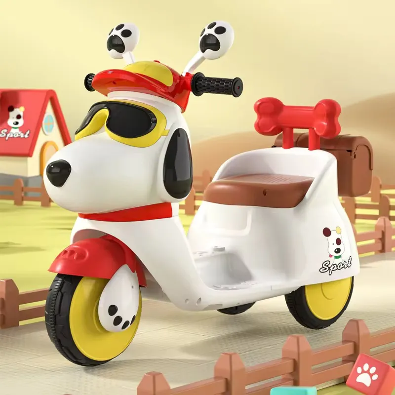 Moto électrique pour enfant – Design Chiot Rose avec coffre et dossier