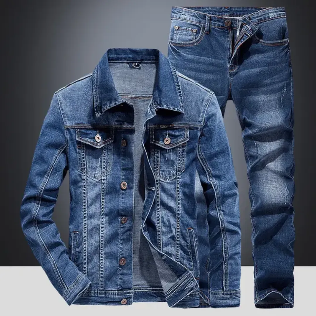 Ensemble Jean Homme – Veste et Pantalon Denim Bleu Clair