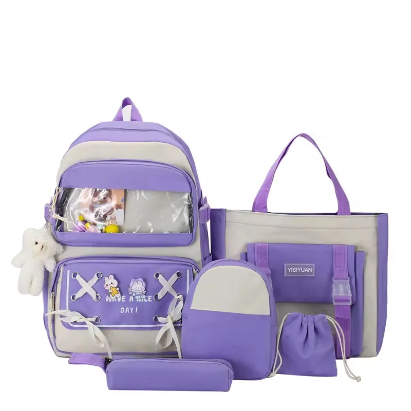 Ensemble de 5 Sacs Scolaires Fille – Sac à Dos, Sac à Main, Pochette Stylée et Trousse, Design Mignon et Pratique