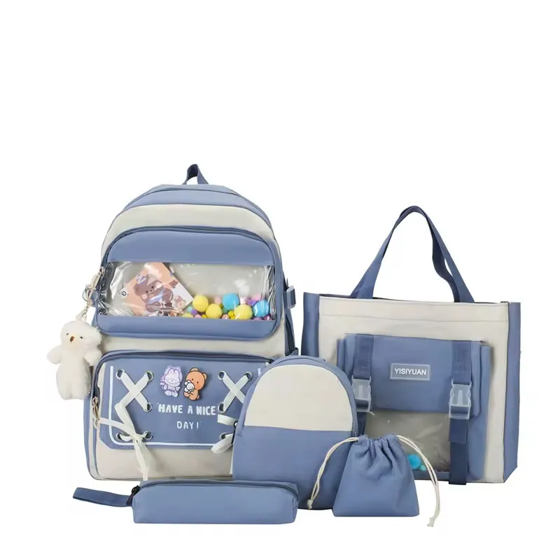 Ensemble de 5 Sacs Scolaires Fille – Sac à Dos, Sac à Main, Pochette Stylée et Trousse, Design Mignon et Pratique