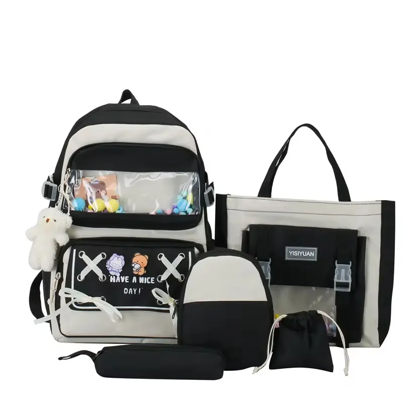 Ensemble de 5 Sacs Scolaires Fille – Sac à Dos, Sac à Main, Pochette Stylée et Trousse, Design Mignon et Pratique