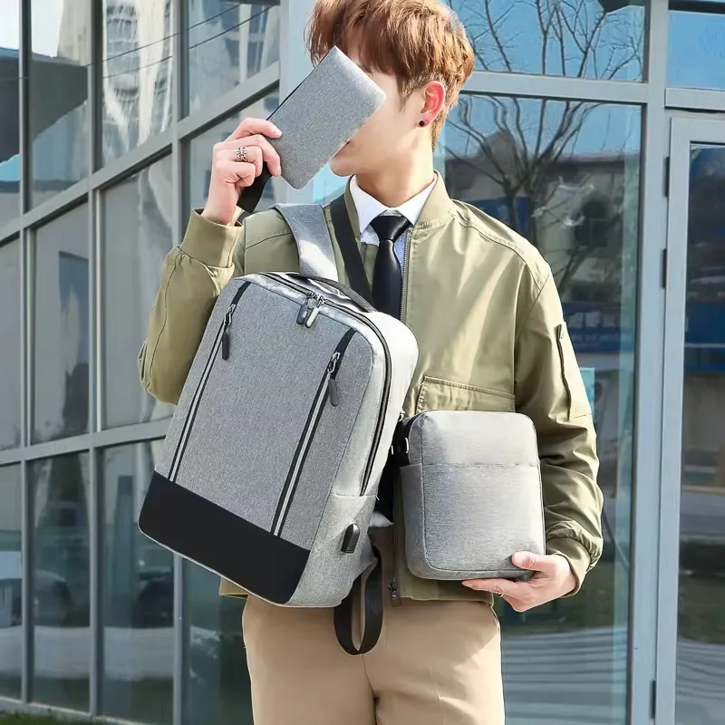 Ensemble 3-en-1 Sac à Dos Ordinateur – Sacoche, Pochette et Sac à Dos en Tissu Oxford Résistant