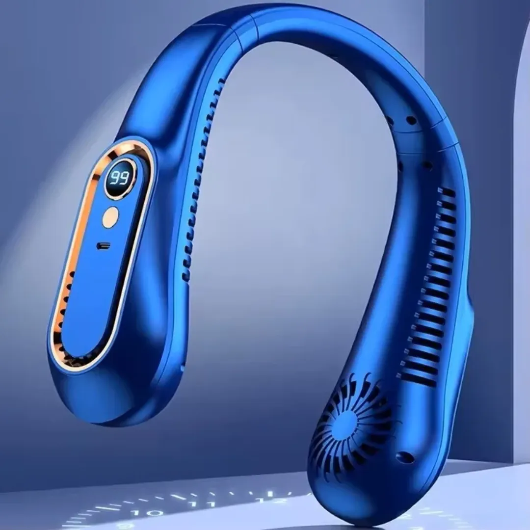 Ventilateur de Cou USB Rechargeable – Refroidissement Portable, Écran LED, 3 Vitesses, Design Ergono