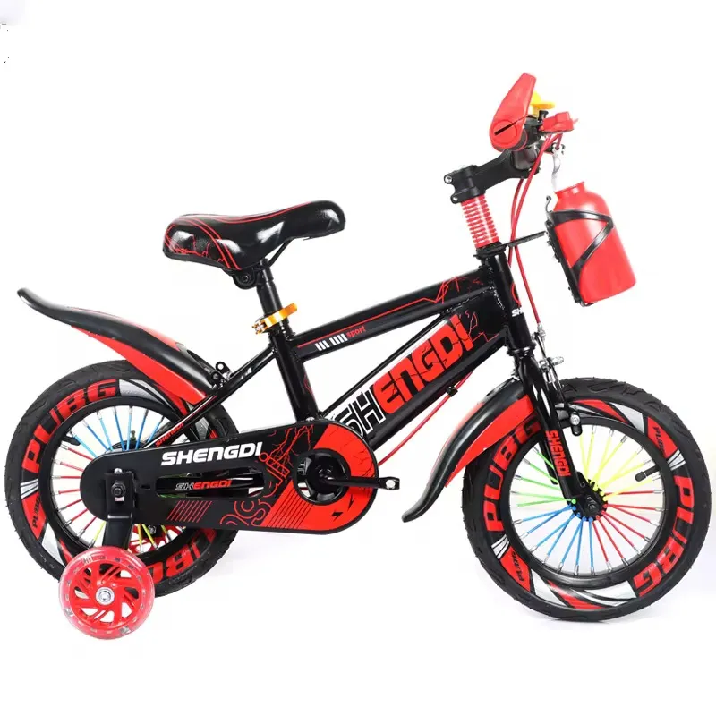 Vélo Enfant 12 à 16 Pouces – Cadre Acier Carbone, Roues Stabilisatrices, Gourde et Support – Design Sportif PUGB