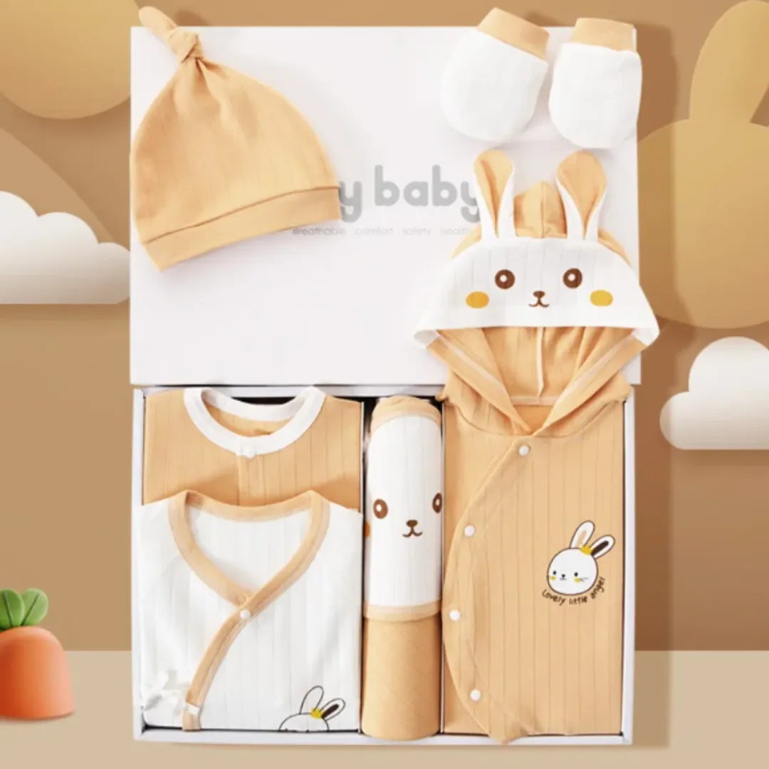Coffret Cadeau Naissance 24 Pièces – Ensemble Vêtements Bébé 100% Coton Unisexe avec Motifs Lapin