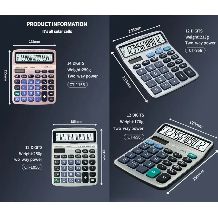 Calculatrice de Bureau à Grand Écran 12 Chiffres – Vérification & Correction 112 Étapes