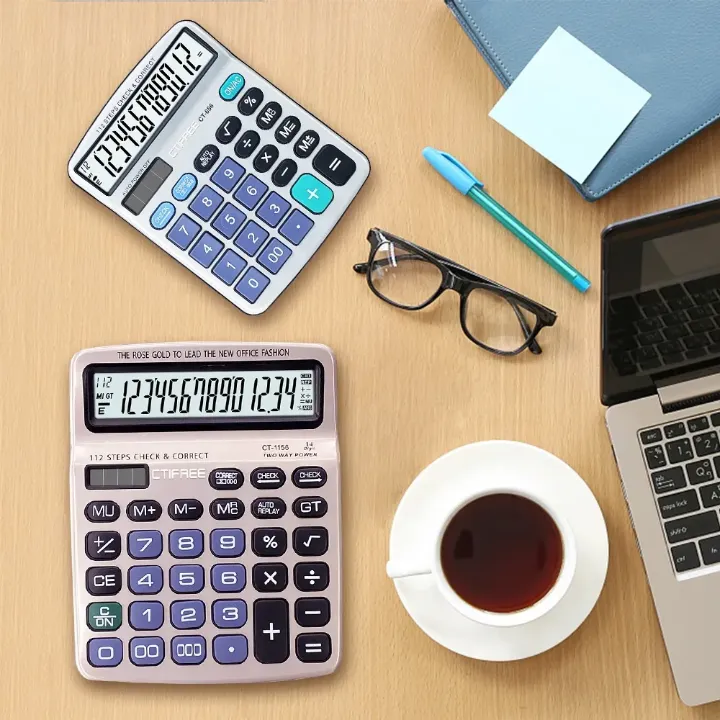 Calculatrice de Bureau à Grand Écran 12 Chiffres – Vérification & Correction 112 Étapes